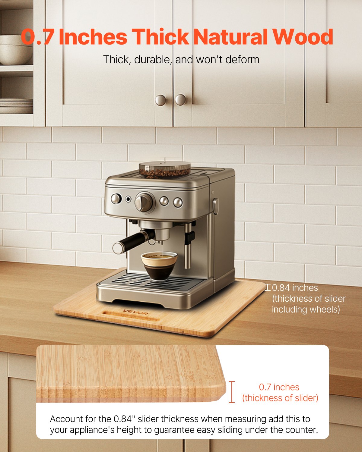 VEVOR Glijplank, 33 x 40,6 cm, plank met rubberen wielen en holle handgreep, gemakkelijk schoon te maken, schuifplank, rolplank voor apparaten, gemakkelijk verplaatsbare basis voor koffiezetapparaat, keukenmachine