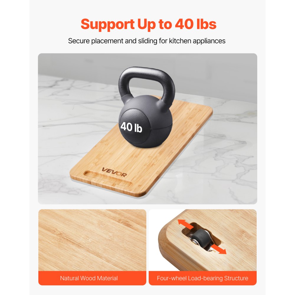 VEVOR Glijplank, 36,8 x 19,1 cm, plank met rubberen wielen en holle handgreep, gemakkelijk schoon te maken, schuifplank, rolplank voor apparaten, gemakkelijk verplaatsbare basis voor koffiezetapparaat, keukenmachine