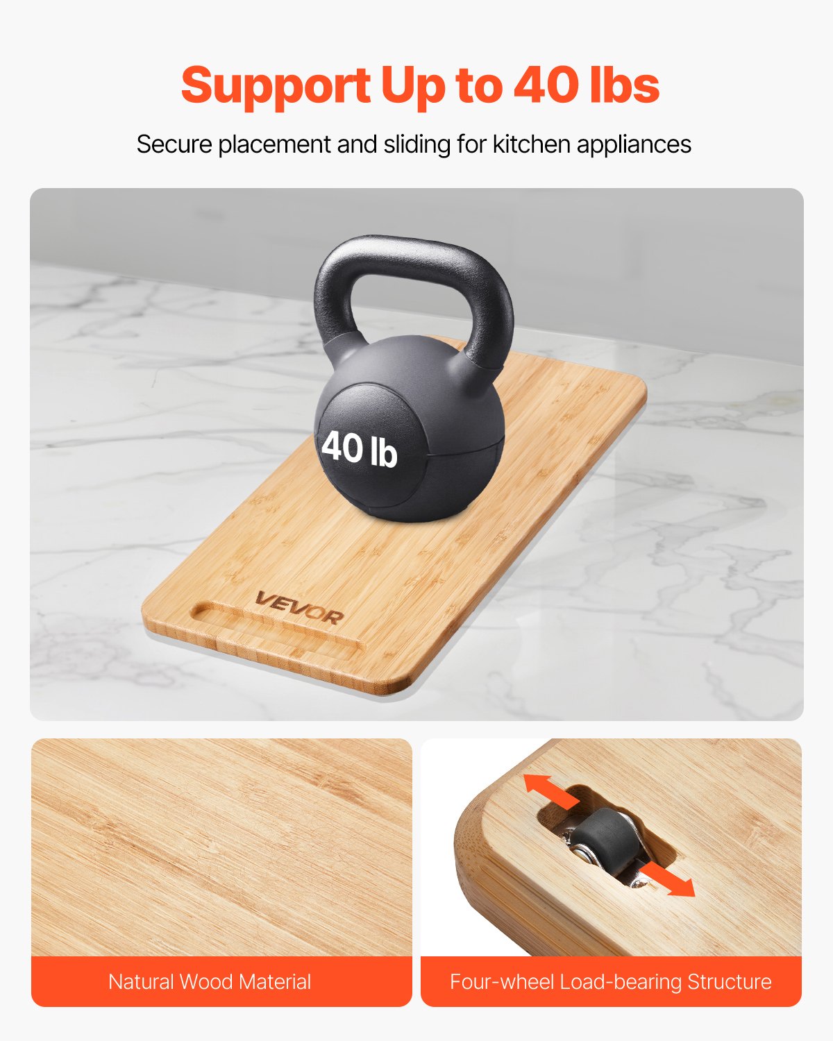 VEVOR Glijplank, 36,8 x 19,1 cm, plank met rubberen wielen en holle handgreep, gemakkelijk schoon te maken, schuifplank, rolplank voor apparaten, gemakkelijk verplaatsbare basis voor koffiezetapparaat, keukenmachine