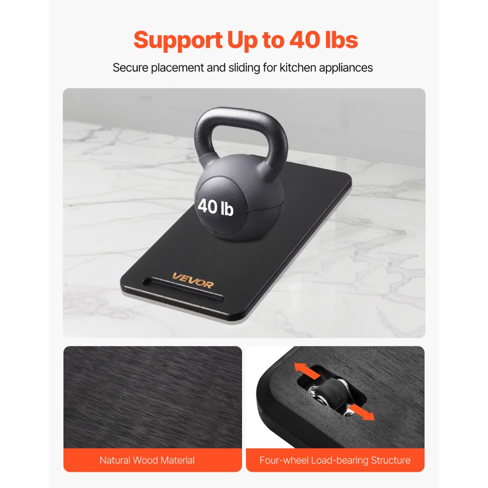 VEVOR Glijplank, 36,8 x 19,1 cm, plank met rubberen wielen en holle handgreep, gemakkelijk schoon te maken, schuifplank, rolplank voor apparaten, gemakkelijk verplaatsbare basis voor koffiezetapparaat, keukenmachine, zwart