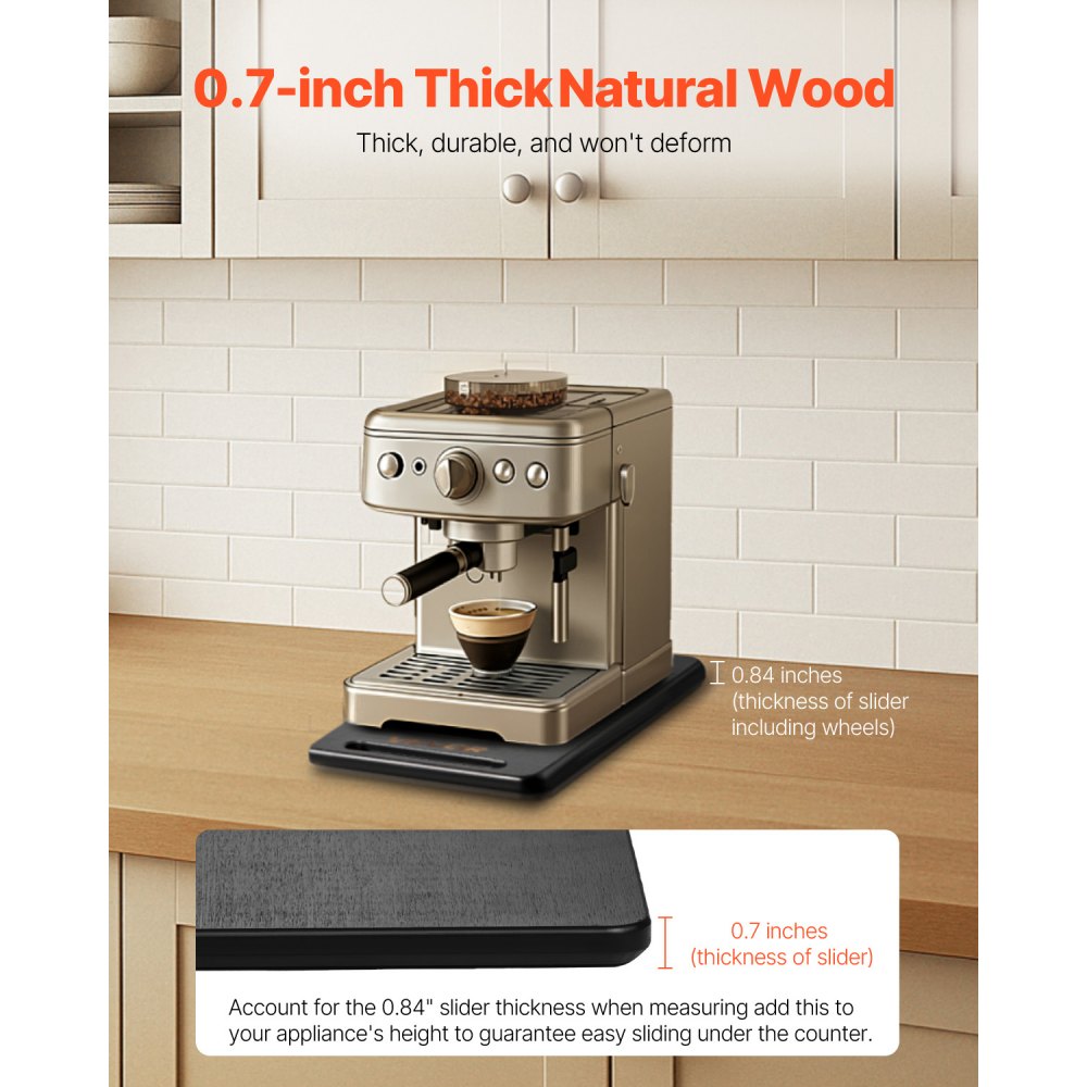 VEVOR Glijplank, 36,8 x 19,1 cm, plank met rubberen wielen en holle handgreep, gemakkelijk schoon te maken, schuifplank, rolplank voor apparaten, gemakkelijk verplaatsbare basis voor koffiezetapparaat, keukenmachine, zwart