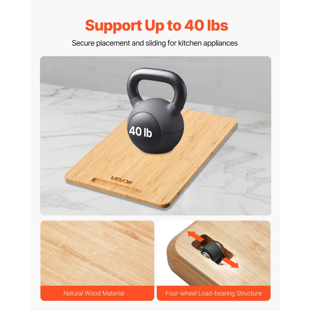 VEVOR Glijplank, 356x241 mm, plank met rubberen wielen en holle handgreep, gemakkelijk schoon te maken, schuifplank, rolplank voor apparaten, gemakkelijk verplaatsbare basis voor koffiezetapparaat, keukenmachine