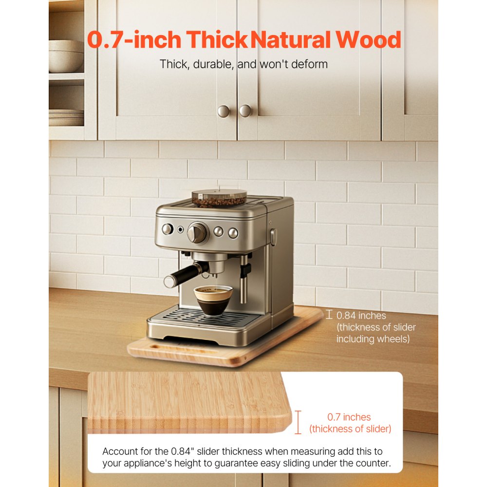 VEVOR Glijplank, 356x241 mm, plank met rubberen wielen en holle handgreep, gemakkelijk schoon te maken, schuifplank, rolplank voor apparaten, gemakkelijk verplaatsbare basis voor koffiezetapparaat, keukenmachine