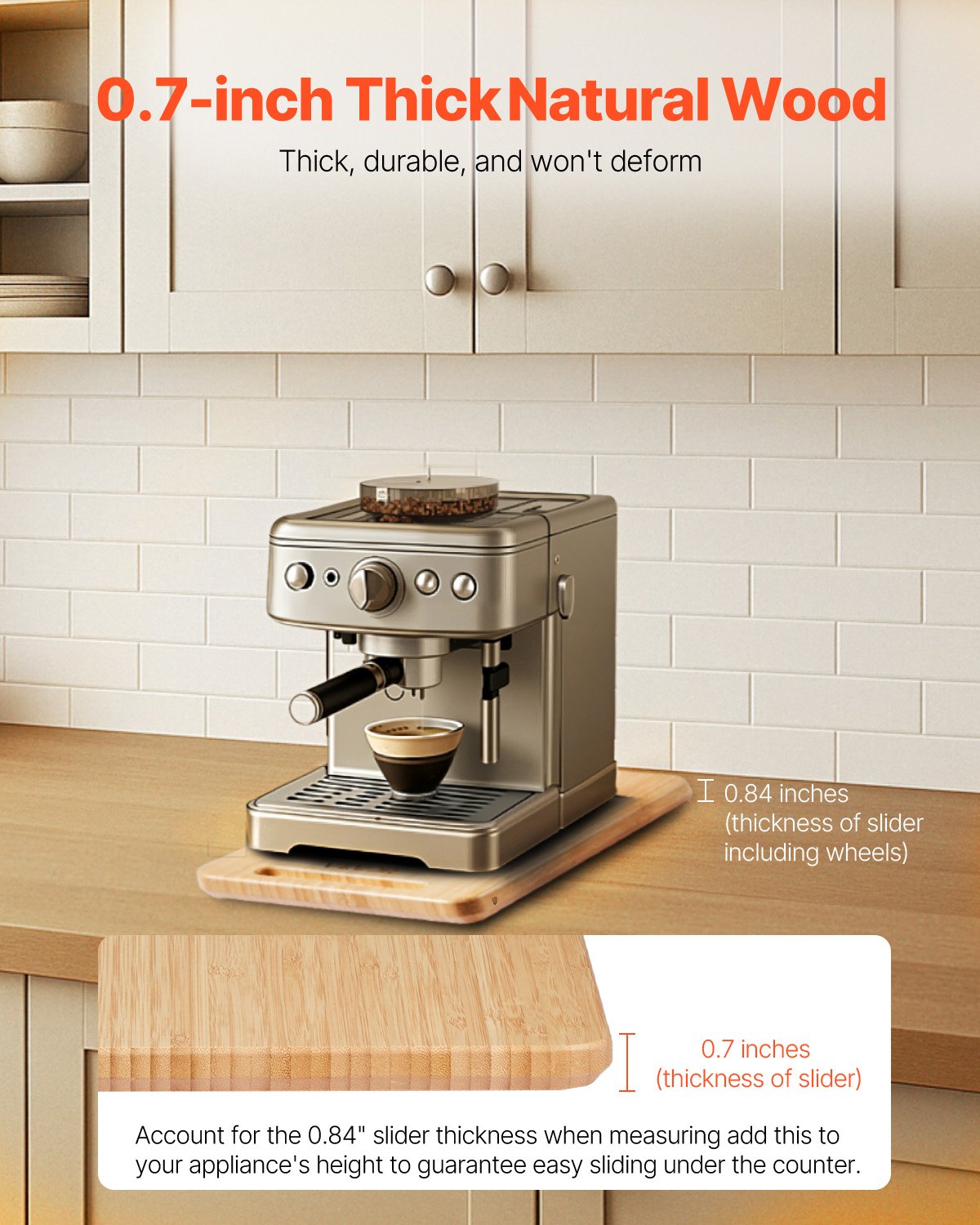 VEVOR Glijplank, 356x241 mm, plank met rubberen wielen en holle handgreep, gemakkelijk schoon te maken, schuifplank, rolplank voor apparaten, gemakkelijk verplaatsbare basis voor koffiezetapparaat, keukenmachine