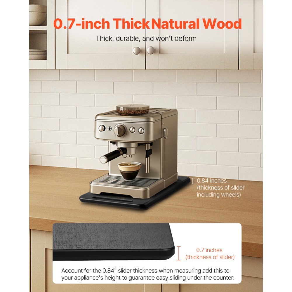 VEVOR Schuifplank, 356 x 241 mm, plank met rubberen wielen en holle handgreep, gemakkelijk schoon te maken, schuifplank, rolplank voor apparaten, gemakkelijk verplaatsbare basis voor koffiezetapparaat, keukenmachine, zwart