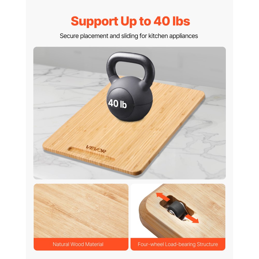 VEVOR Glijplank, 406x305 mm, plank met rubberen wielen en holle handgreep, gemakkelijk schoon te maken, schuifplank, rolplank voor apparaten, gemakkelijk verplaatsbare basis voor koffiezetapparaat, keukenmachine