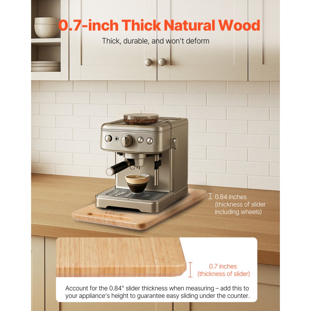 VEVOR Glijplank, 406x305 mm, plank met rubberen wielen en holle handgreep, gemakkelijk schoon te maken, schuifplank, rolplank voor apparaten, gemakkelijk verplaatsbare basis voor koffiezetapparaat, keukenmachine