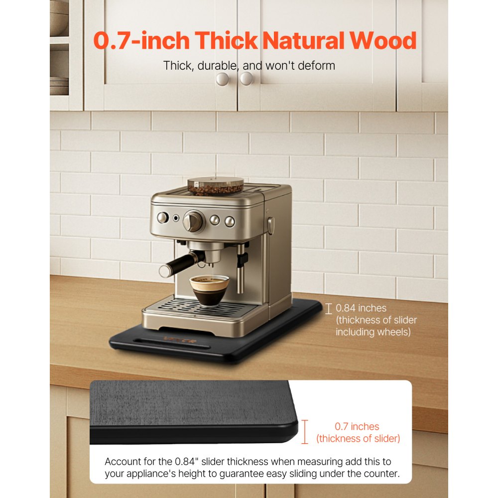 VEVOR Glijplank, 406x305 mm, plank met rubberen wielen en holle handgreep, gemakkelijk schoon te maken, schuifplank, rolplank voor apparaten, eenvoudig verplaatsbare basis voor koffiezetapparaat, keukenmachine, zwart