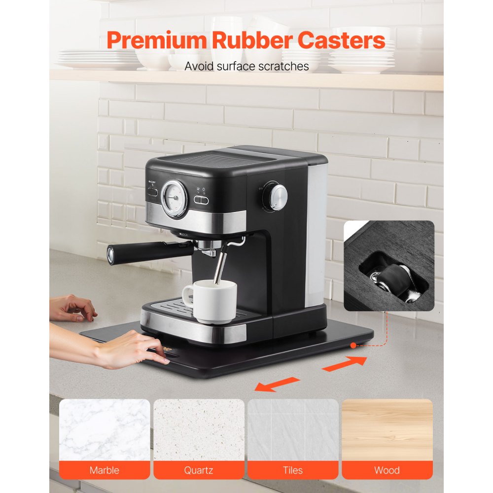 VEVOR Glijplank, 406x305 mm, plank met rubberen wielen en holle handgreep, gemakkelijk schoon te maken, schuifplank, rolplank voor apparaten, eenvoudig verplaatsbare basis voor koffiezetapparaat, keukenmachine, zwart