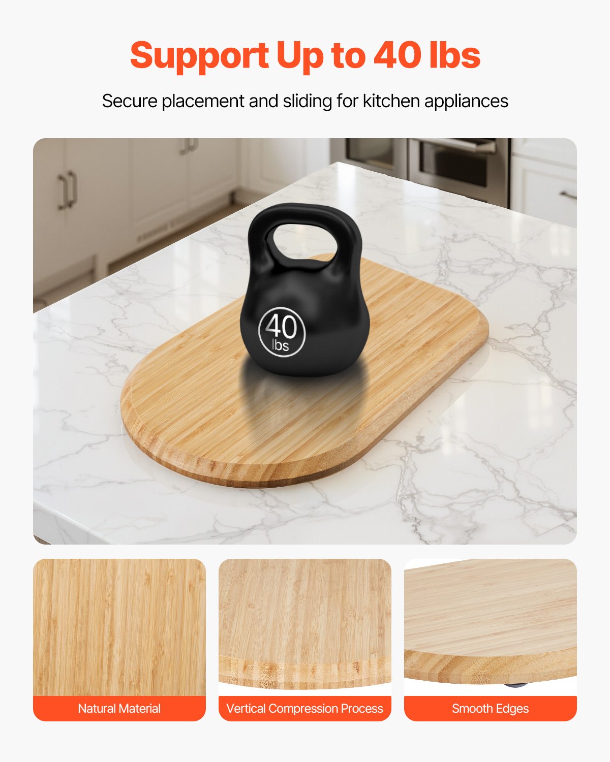 VEVOR Mixer Slider, Oval 14.5 x 9.4-inch, Appliance Slider Compatible with Tilt Head 4.5-5 Qt Stand Mixer, PTFE Feet, Kitchen Countertop Storage Mover Sliding Tray, Natural Wood