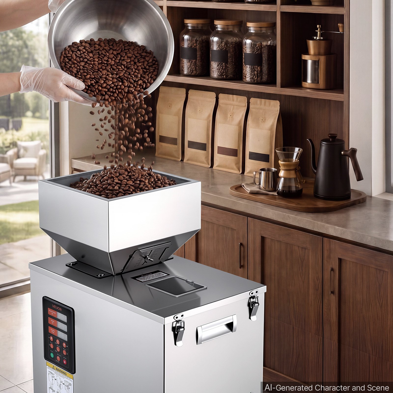 VEVOR Poederdoseermachine, Deeltjesdispenser, Automatische Poedervuller, 10-500 g, Intelligent Wegen & Vullen, Roestvrijstalen Constructie, Hoge Nauwkeurigheid, Ideaal voor Noten, Zaden, Thee, Koffiebonen, Specerijen, Meel