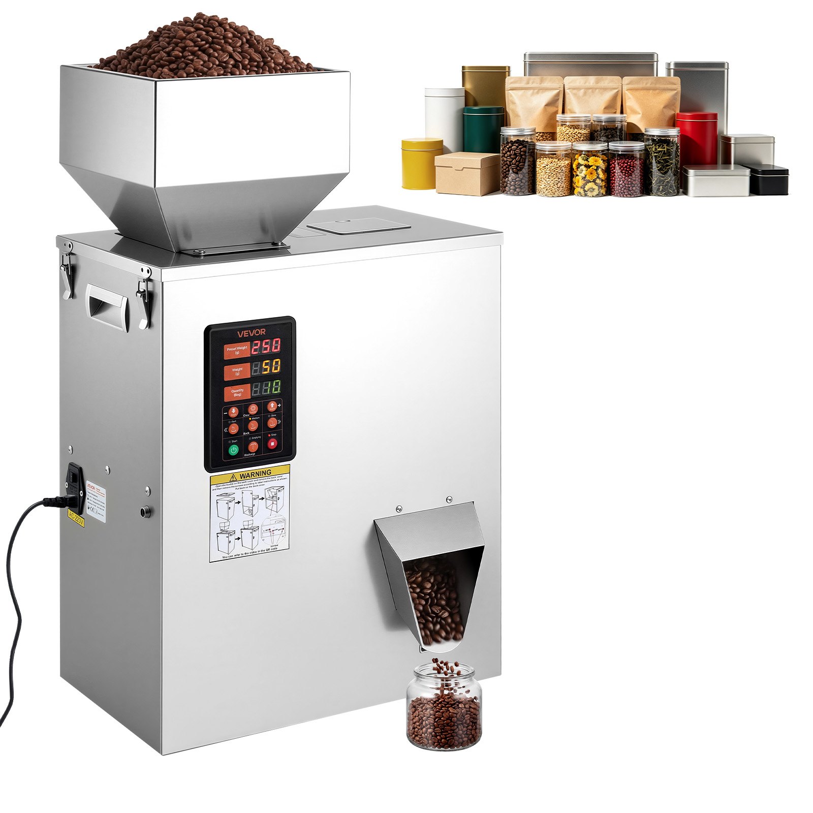 VEVOR Poederdoseermachine, Deeltjesdispenser, Automatische Poedervuller, 10-500 g, Intelligent Wegen & Vullen, Roestvrijstalen Constructie, Hoge Nauwkeurigheid, Ideaal voor Noten, Zaden, Thee, Koffiebonen, Specerijen, Meel