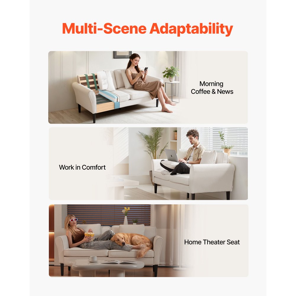 VEVOR Loveseat Sofa, 69-Inch Small Sofa Couch for Living Room, Velvet Fabric 2-Seats Couch with Sinuous Spring, Soft Cushions and Sturdy Frame, Comfy Loveseat for Bedroom, Office or Apartment, White