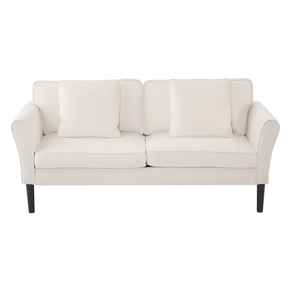 VEVOR Loveseat Sofa, 69-Inch Small Sofa Couch for Living Room, Velvet Fabric 2-Seats Couch with Sinuous Spring, Soft Cushions and Sturdy Frame, Comfy Loveseat for Bedroom, Office or Apartment, White