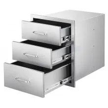 VEVOR Buitenkeukenlades 46x59x59 cm (BxDxH), drievoudige roestvrijstalen grilllades met handgrepen, grilllades voor buitenkeuken of grilleiland, terrasgrillstation, ladekast
