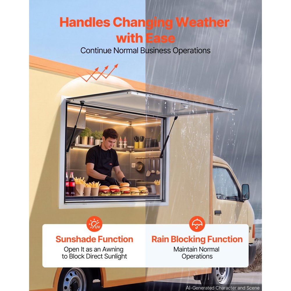 VEVOR Verkoopraam voor Foodtrucks 915 x 915 mm Verkoopraam Ideaal voor straatverkoop, afhaal en drive-through, opent tot 85°, met dubbele afdichtingsstrips en intern vergrendelingsmechanisme