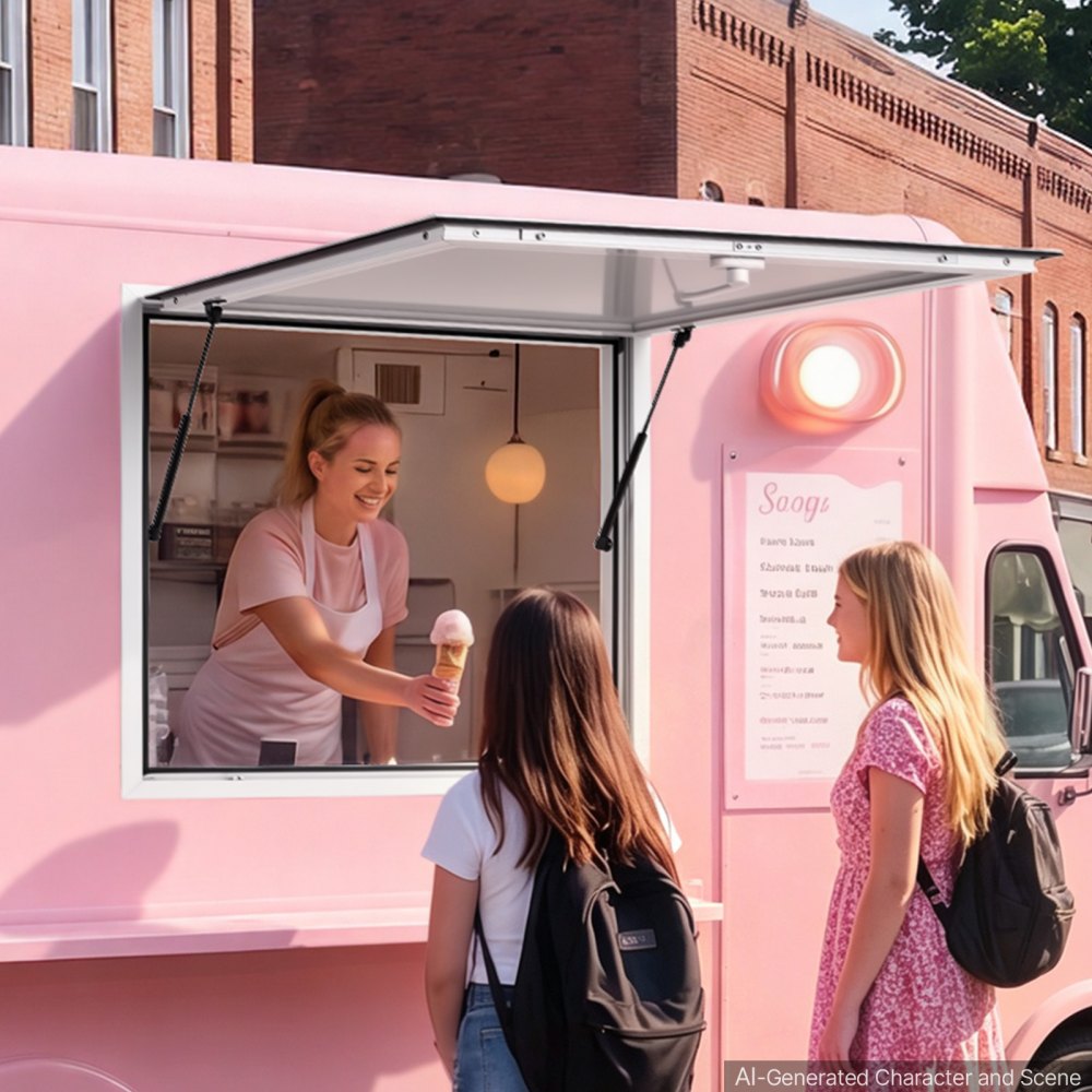 VEVOR Verkoopraam voor Foodtrucks 915 x 915 mm Verkoopraam Ideaal voor straatverkoop, afhaal en drive-through, opent tot 85°, met dubbele afdichtingsstrips en intern vergrendelingsmechanisme