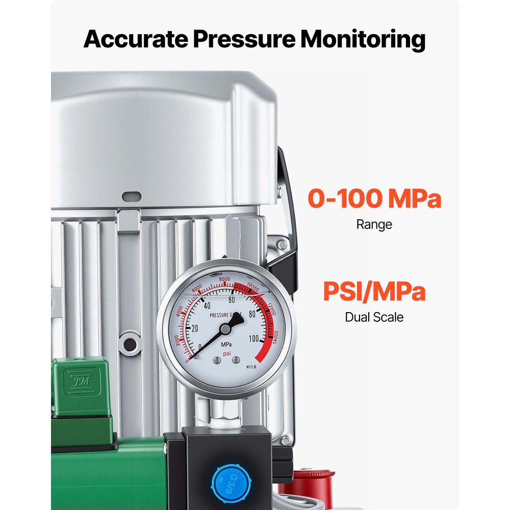 VEVOR elektrische hydraulische pomp 750 W, enkelwerkende elektrohydraulische pomp 10000 PSI, hydraulische krachtbron, magneetventiel met voetschakelaar, 8 liter olietank, voor ponsen, buigen en enkelwerkende cilinders.