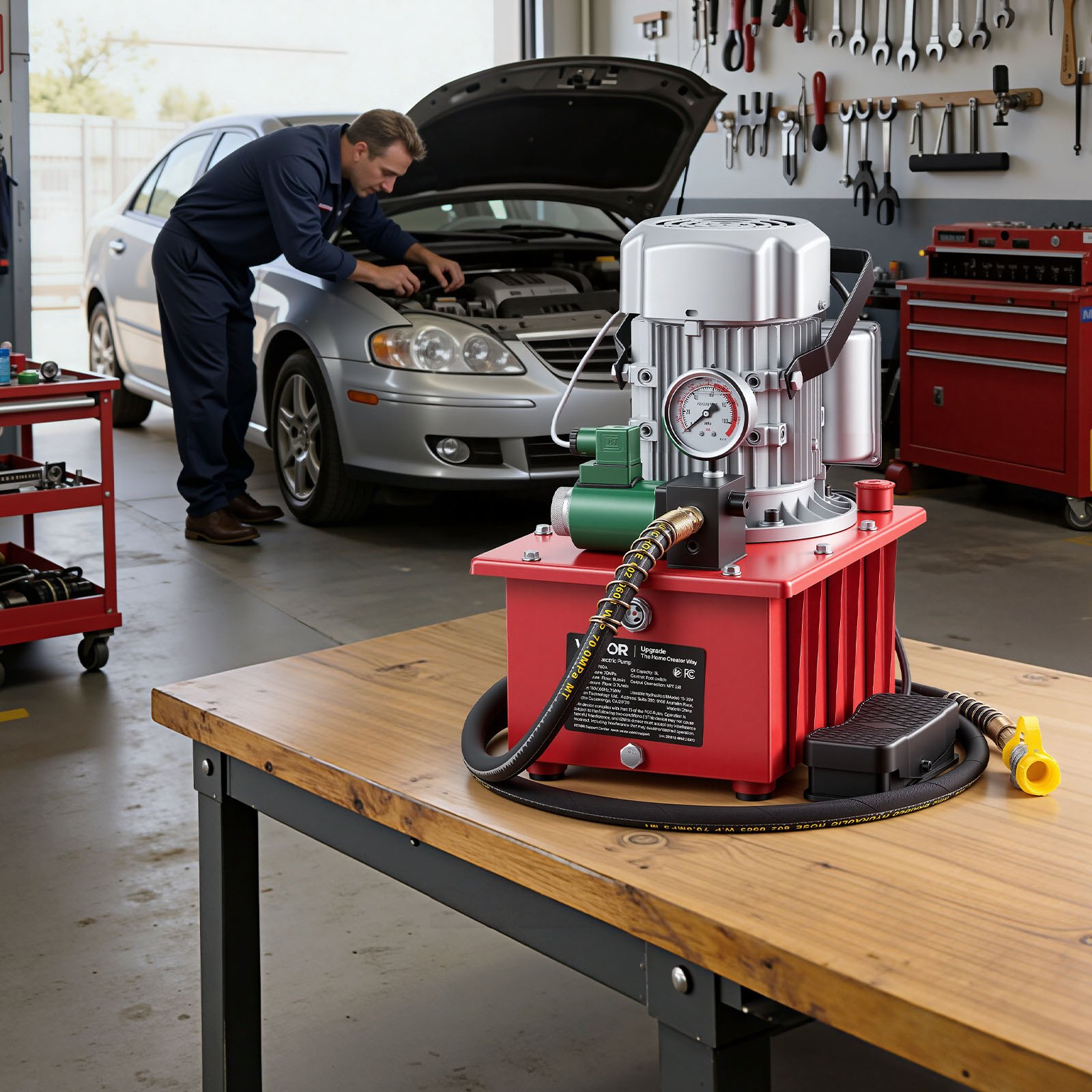 VEVOR elektrische hydraulische pomp 750 W, enkelwerkende elektrohydraulische pomp 10000 PSI, hydraulische krachtbron, magneetventiel met voetschakelaar, 8 liter olietank, voor ponsen, buigen en enkelwerkende cilinders.