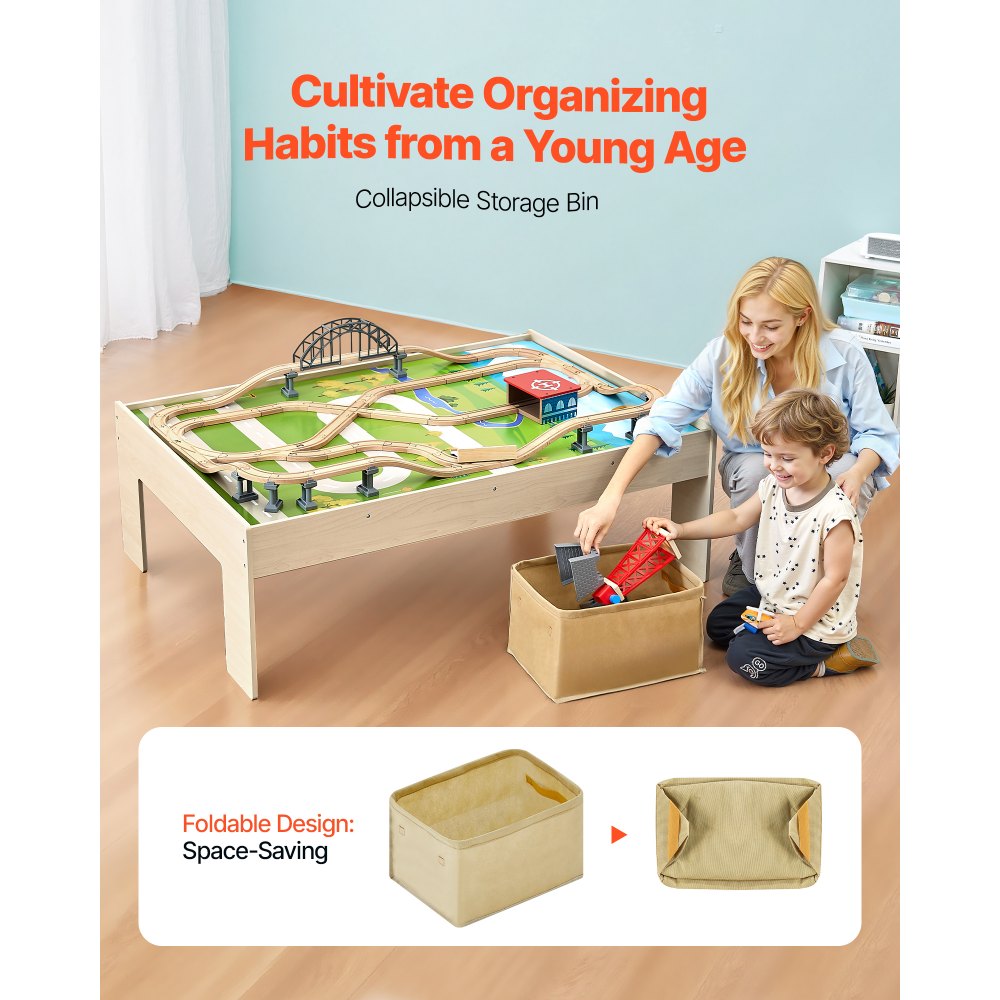 VEVOR Houten Activiteitentafel, 120 Stukken, met Opvouwbare Opbergcontainer, 3-in-1 Treinset om mee te Spelen, Schilderen, Lezen, Eten, Creatieve Speelgoedset voor Kinderen vanaf 3 Jaar