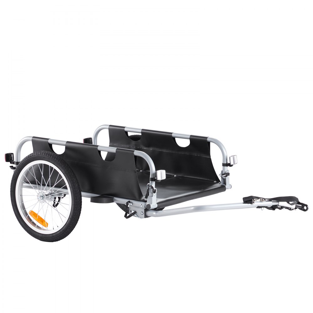 VEVOR bike cargo trailer with black and silver frame, large wheels, and attachable arm.