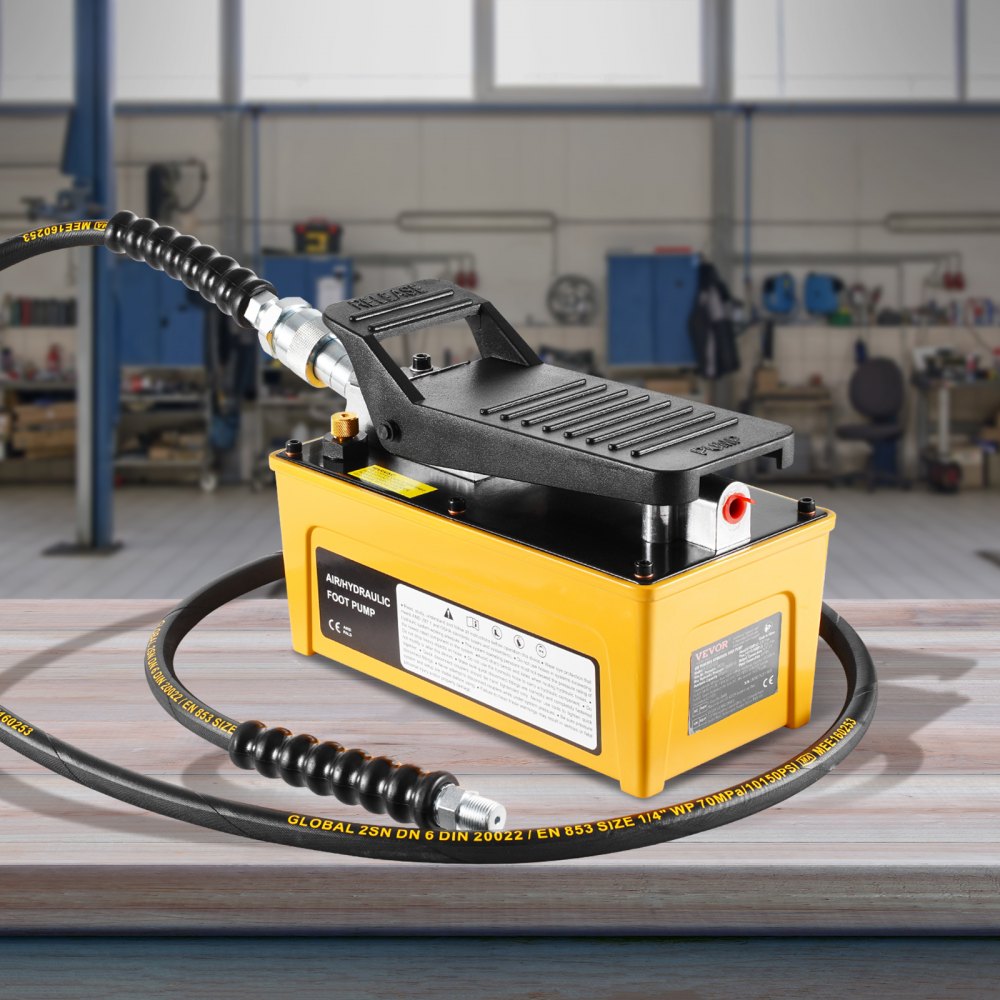 VEVOR 10.000 PSI luchthydraulische pomp, 1,6 l olietank, NPT 3/8 inch olie-uitlaat, NPT 1/4 inch inlaat, luchtbediende voetpomp met aluminium behuizing, voor autoreparatieframemachine en hydraulische pers