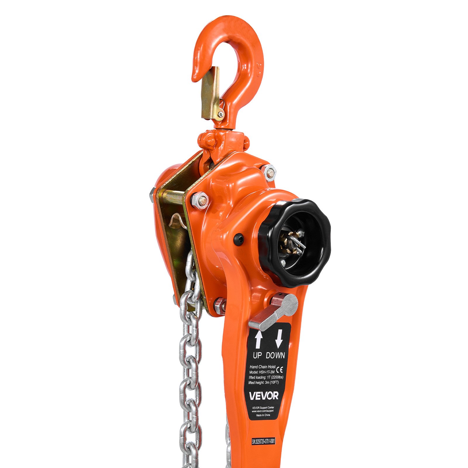 VEVOR Hefboomtakel, capaciteit 1 ton, handkettingtakel, hefvermogen 3 m, G80-gelegeerd stalen ketting met mechanische dubbele palrem, rateltakel met 360° draaibare haken, takel voor magazijn, bouw en garage