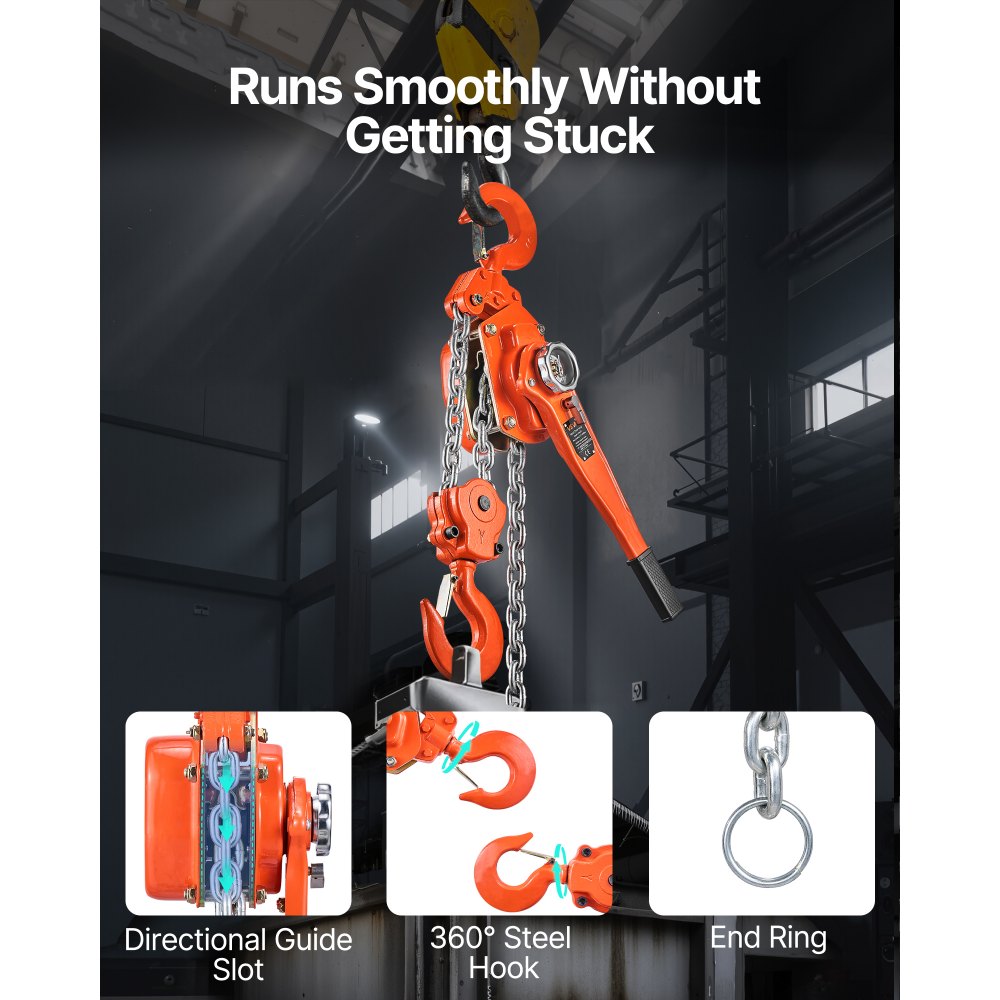 VEVOR Manual Lever Chain Hoist, 6T 6000KG Capacity Heavy Duty Come Along, 6M Lift G80 Alloy Steel Chain With Dual Pawl Mechanical Brake, 360° Rotating Hooks, for Warehouse Construction Garage