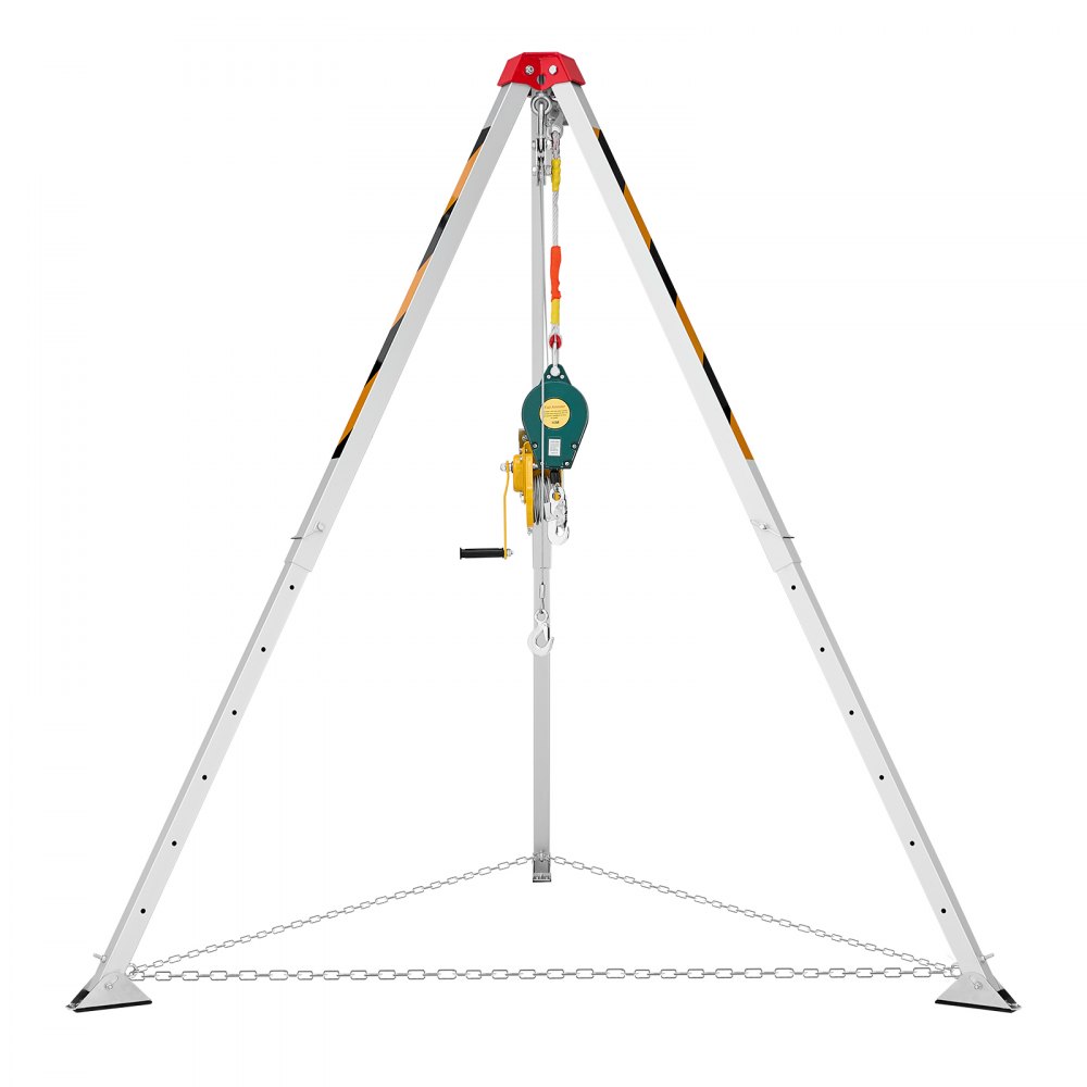 VEVOR Confined Space Tripod Kit, Heavy Duty Rescue Tripod Lifting Hoist 544 kg Winch, 1.25 m Adjustable Legs, 19.8 m Cable Portable Kit, 10 m Fall Protection, 1.34-2.15 m Working Height