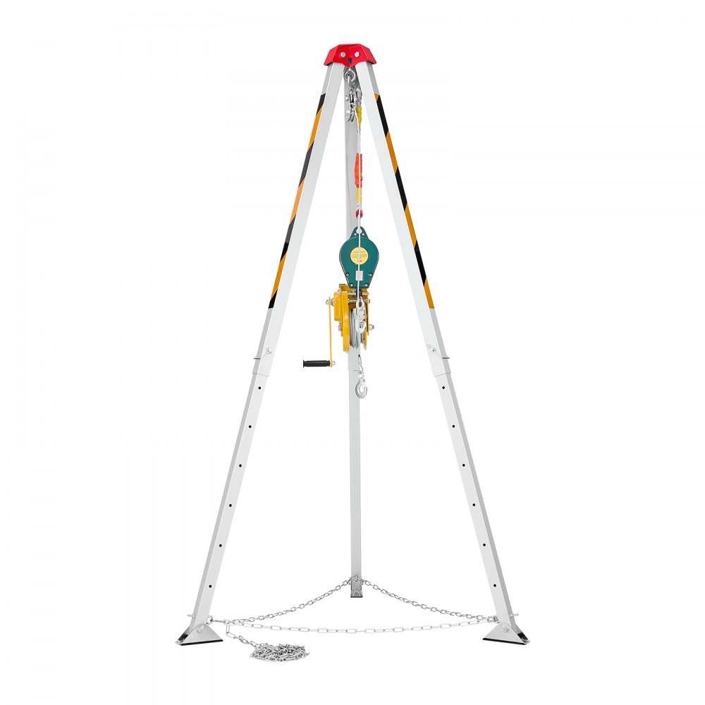 VEVOR Confined Space Tripod Kit, Heavy Duty Rescue Tripod Lifting Hoist 816 kg Winch, 1.25 m Adjustable Legs, 19.8 m Cable Portable Kit, 10 m Fall Protection, 1.34-2.15 m Working Height