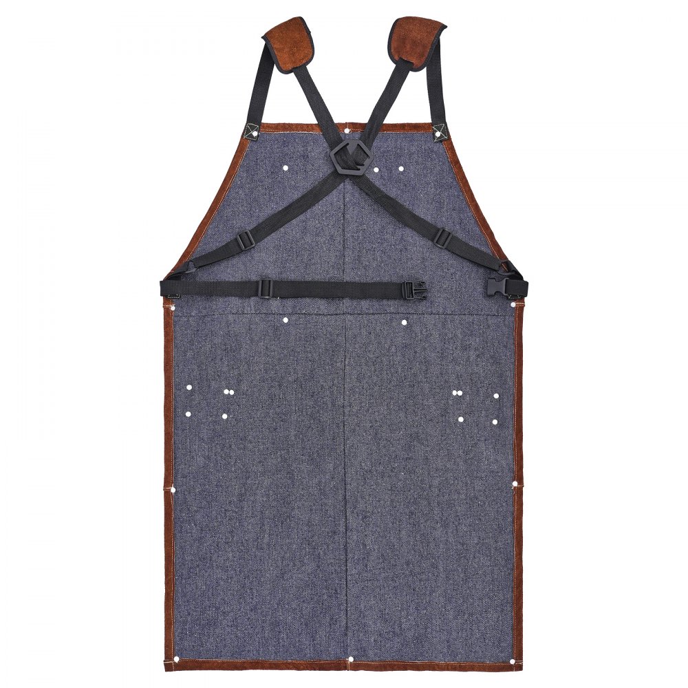 VEVOR Koeienleren lasschort, vlamvertragend beschermend schort, hittebestendig leren schort met 6 gereedschapszakken, werkschort voor houtbewerking, tuinieren, barbecue, 610x914mm