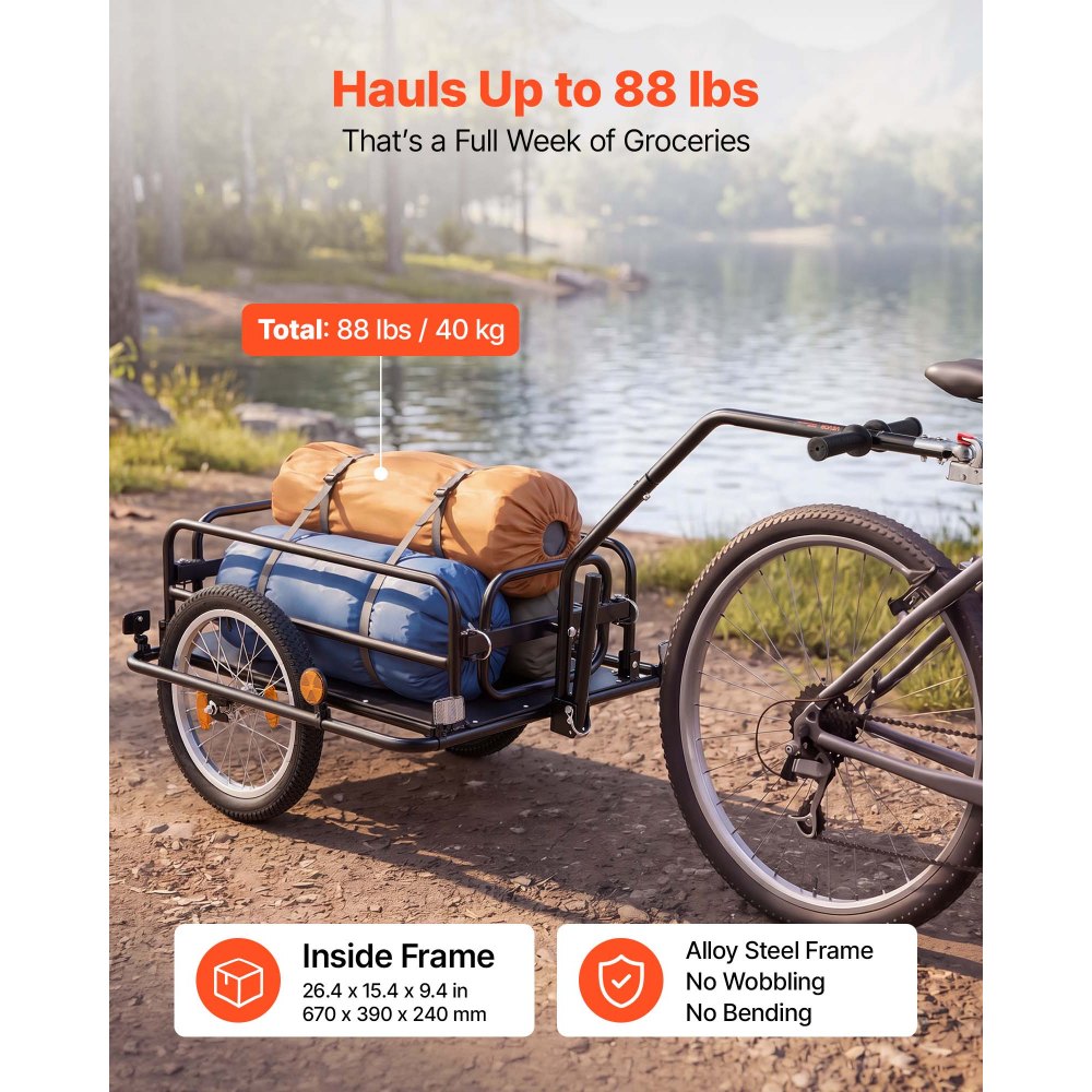 VEVOR Fietsaanhanger/vrachtwagen 2-in-1 handkar met koppeling 40 kg, koolstofstaal en 600D Oxford, met dissel, reflectoren, opvouwbaar ontwerp, voor wielen van 22-28 inch, fietskar voor transport