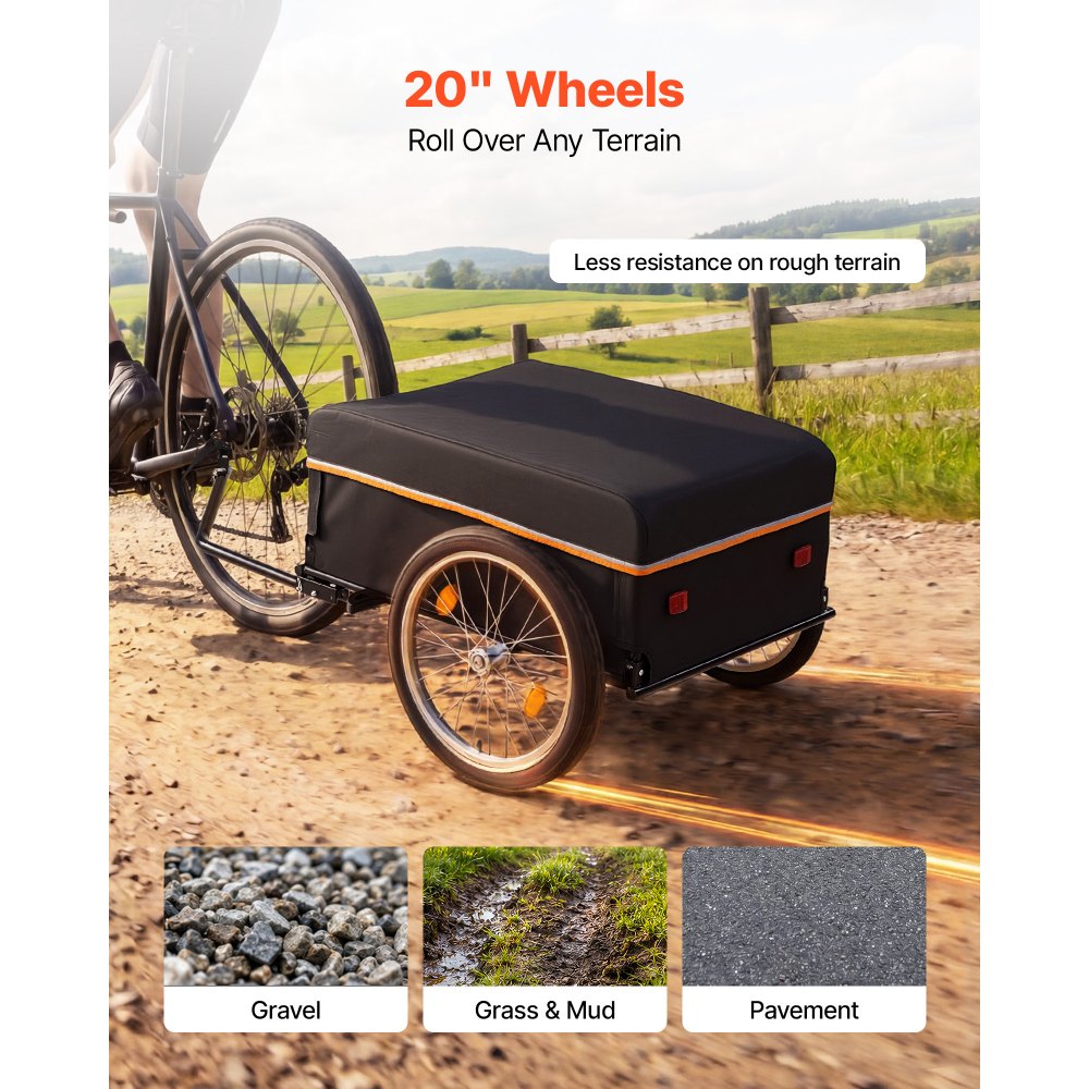 VEVOR Fietsaanhanger, opvouwbare transportaanhanger 59 kg, koolstofstaal en 600D Oxford, met regenhoes, dissel en 4 reflectoren, voor wielen van 22-28 inch, fietskar voor transport
