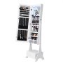 VEVOR Mirror Jewelry Cabinet, Standing Mirror with Storage, Lockable Jewelry Mirror Organizer with Full Length Mirror, Velvet Lining, Interior LED Light, Drawer, Freestanding Jewelry Armoire, White