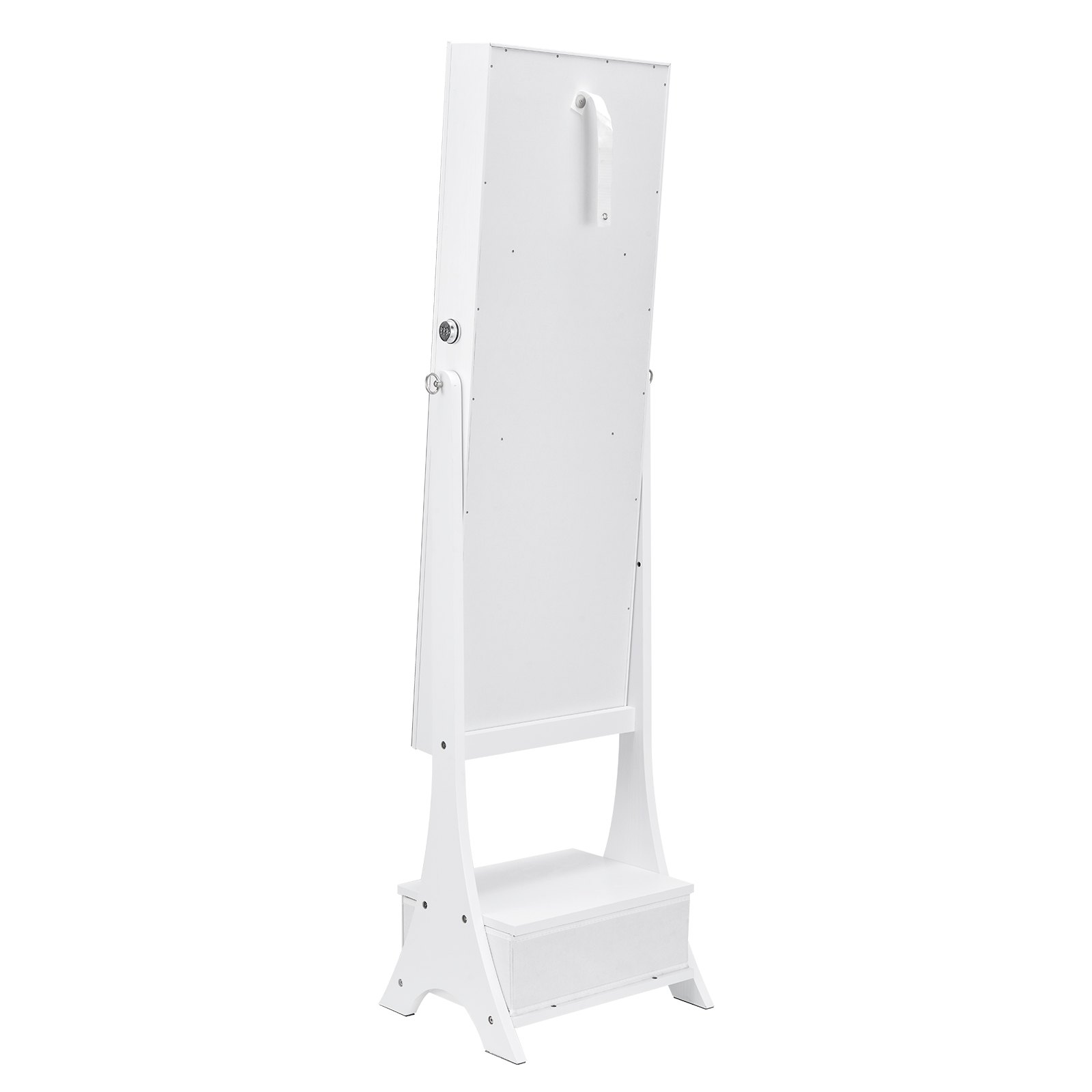 VEVOR Mirror Jewelry Cabinet, Standing Mirror with Storage, Lockable Jewelry Mirror Organizer with Full Length Mirror, Velvet Lining, Interior LED Light, Drawer, Freestanding Jewelry Armoire, White