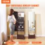 VEVOR Mirror Jewelry Cabinet, Standing Mirror with Storage, Lockable Jewelry Mirror Organizer with Full Length Mirror, Velvet Lining, Interior LED Light, Drawer, Freestanding Jewelry Armoire, Brown