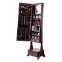 VEVOR Mirror Jewelry Cabinet, Standing Mirror with Storage, Lockable Jewelry Mirror Organizer with Full Length Mirror, Velvet Lining, Interior LED Light, Drawer, Freestanding Jewelry Armoire, Brown