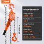 VEVOR Manual Lever Chain Hoist, 1-1/2 Ton 3300 lbs Capacity 10 FT Come Along, G80 Galvanized Carbon Steel with Weston Double-Pawl Brake,Auto Chain Leading & 360° Rotation Hook, for Garage Factory Dock