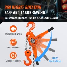 VEVOR rateltakel staal 6T laadvermogen katroltakel 5.8m hefhoogte hefboomtakel Ф10x30mm hijsketting maat kettingtakel 340N trekkracht Heavy-duty dubbele palrem ratel kettingtakel