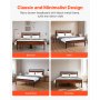 VEVOR Full Size Bedframe, Metalen Platform Bedframe met Retro Bruin Houten Hoofdeinde en Voeteinde, Grote Opbergruimte onder het Bed, Antislip, Geen Boxspring Vereist