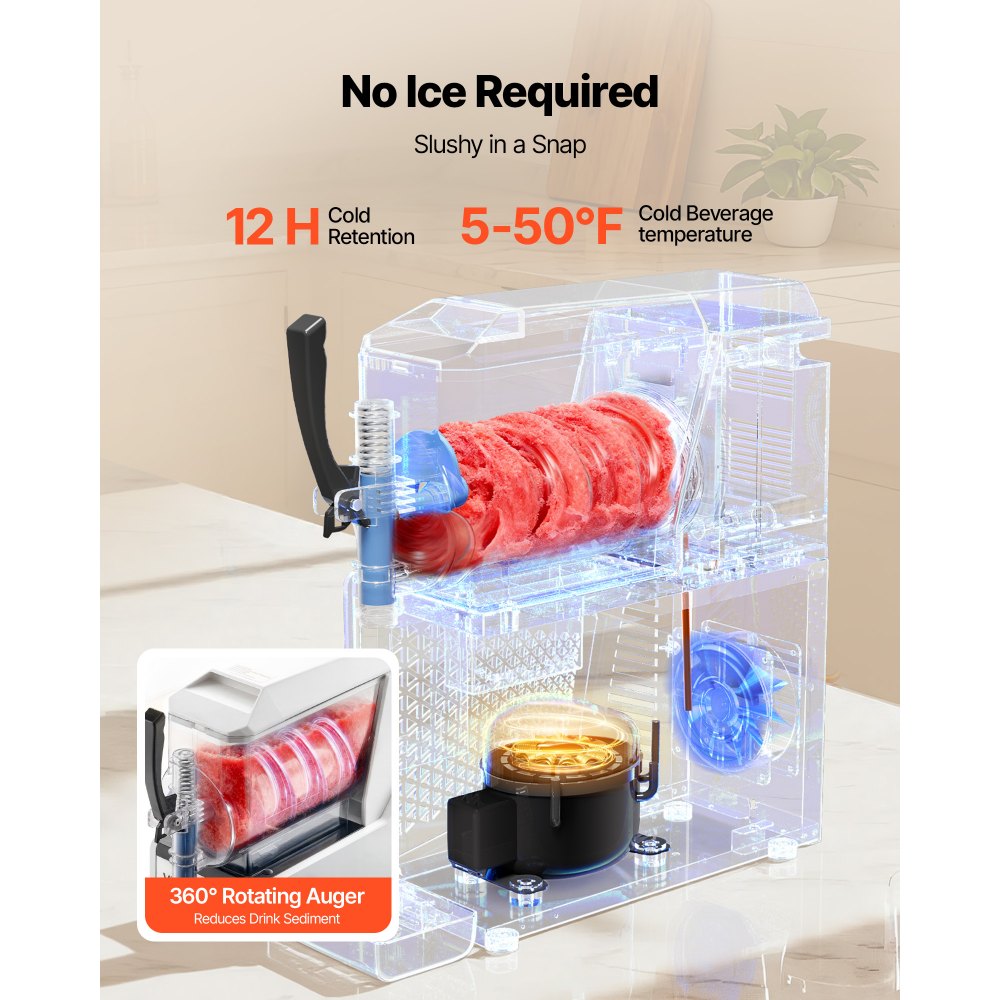 VEVOR Slushmachine 1 x 3 L, slush-ijsmaker 350 W (geen ijs nodig), elektrische margarita-machine met zelfreinigende functie, geschikt voor bevroren margarita's, frappés, milkshakes en shakes.
