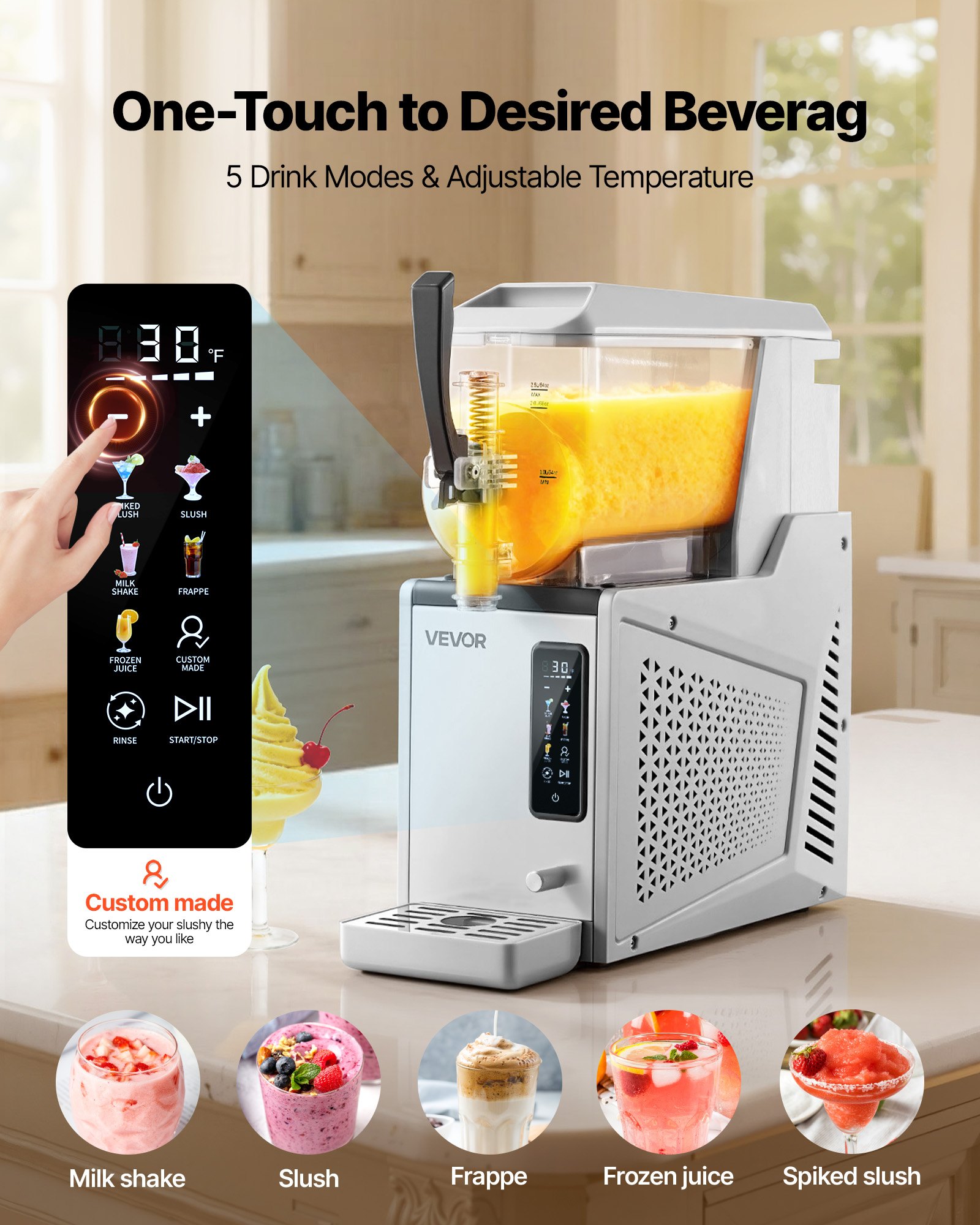 VEVOR Slushmachine 1 x 3 L, slush-ijsmaker 350 W (geen ijs nodig), elektrische margarita-machine met zelfreinigende functie, geschikt voor bevroren margarita's, frappés, milkshakes en shakes.
