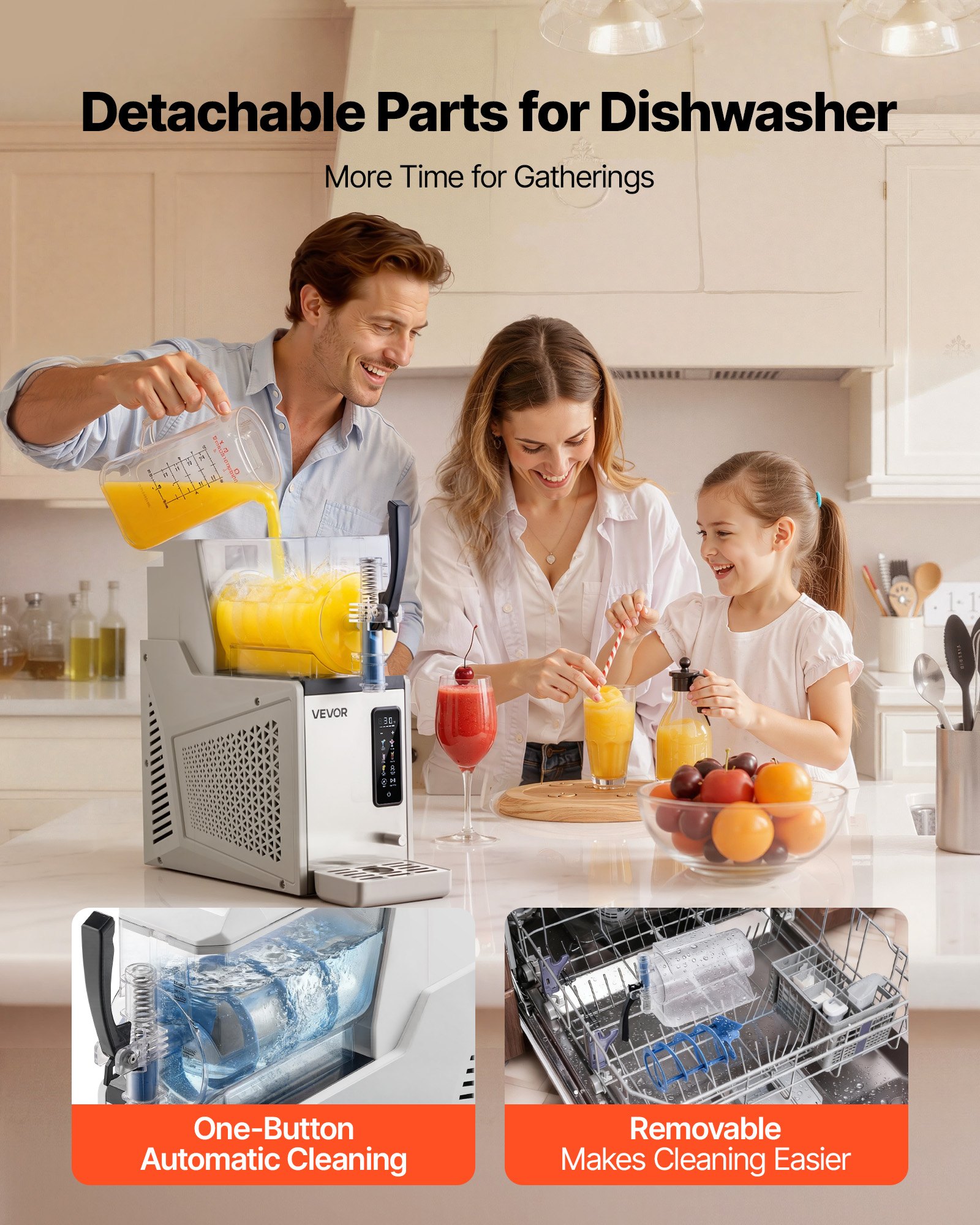 VEVOR Slushmachine 1 x 3 L, slush-ijsmaker 350 W (geen ijs nodig), elektrische margarita-machine met zelfreinigende functie, geschikt voor bevroren margarita's, frappés, milkshakes en shakes.