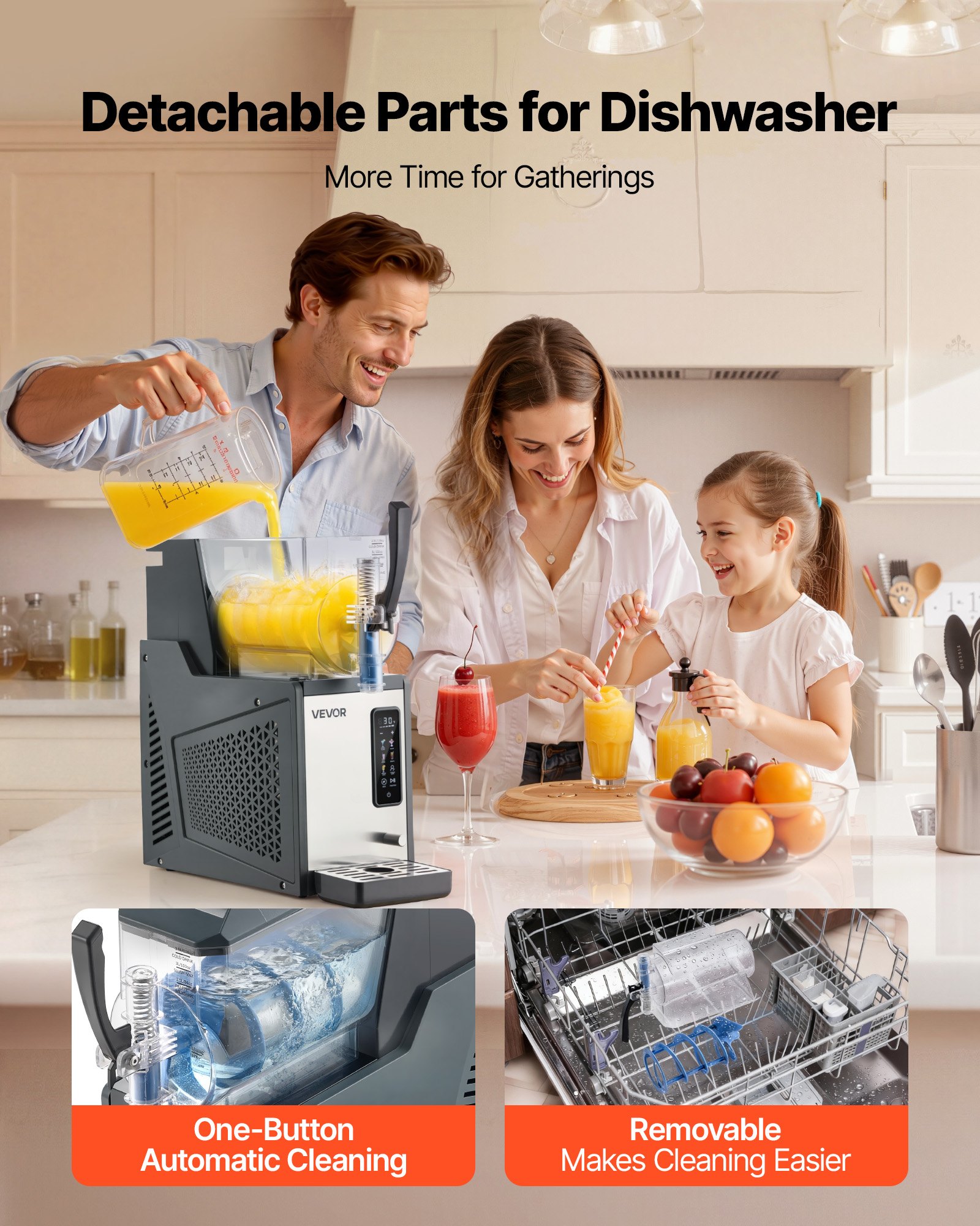 VEVOR Slushmachine 4 liter, slush-ijsmaker 350 W (geen ijs nodig), elektrische margarita-machine met zelfreinigende functie, geschikt voor bevroren margarita's, frappés, milkshakes en shakes.