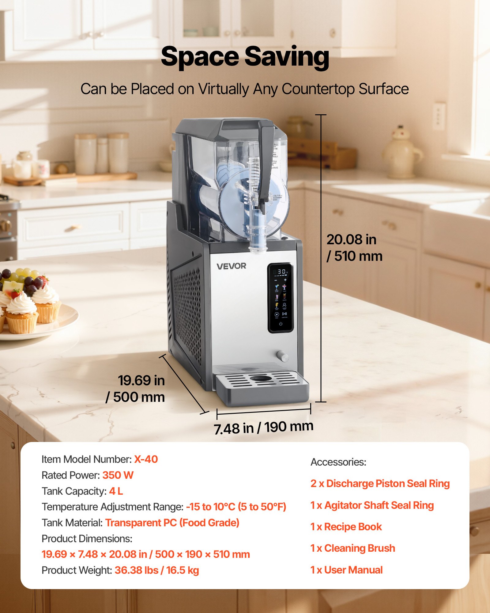 VEVOR Slushmachine 4 liter, slush-ijsmaker 350 W (geen ijs nodig), elektrische margarita-machine met zelfreinigende functie, geschikt voor bevroren margarita's, frappés, milkshakes en shakes.