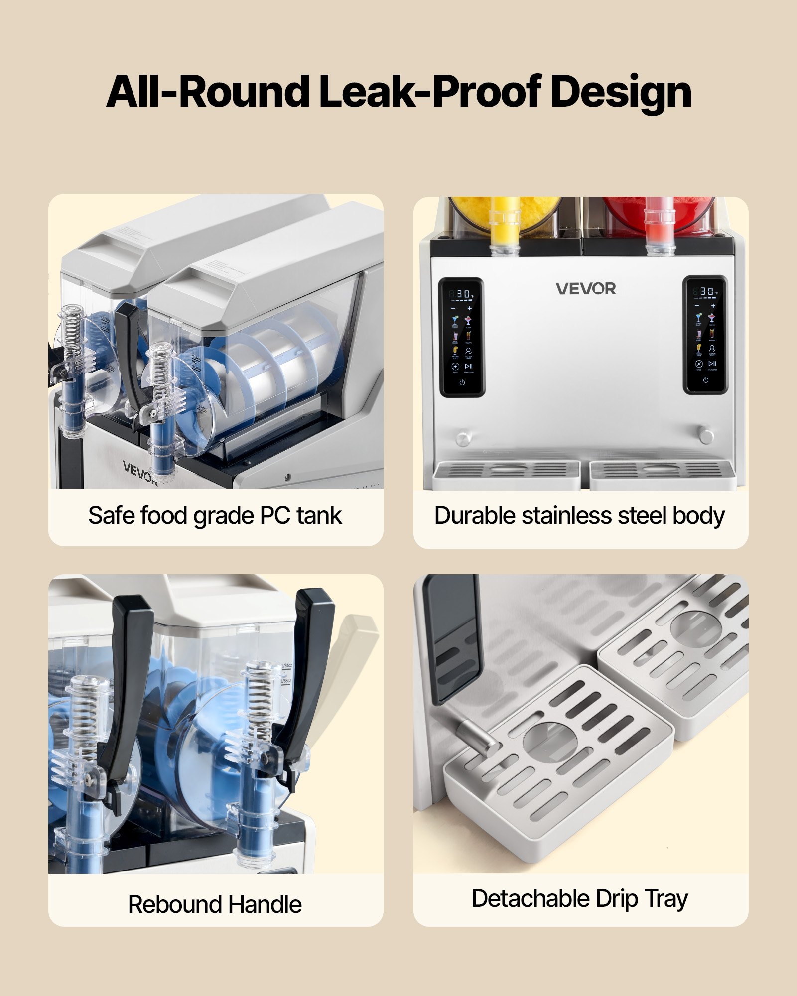 VEVOR Slushmachine 2 x 3 L, slush-ijsmaker 450 W (geen ijs nodig), elektrische margarita-machine met zelfreinigende functie, geschikt voor bevroren margarita's, frappés, milkshakes en shakes.