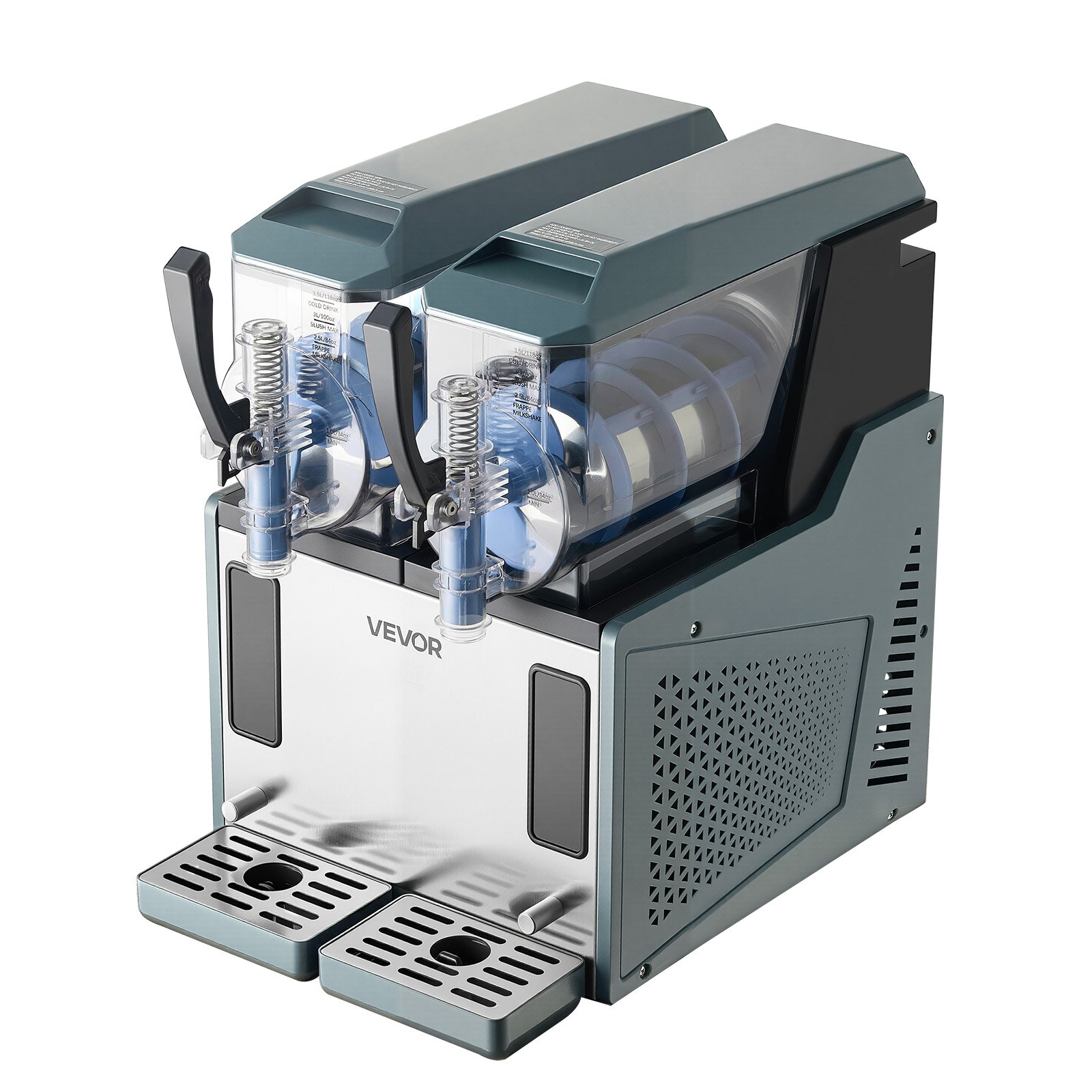 VEVOR Slushmachine 2 x 4 L, slush-ijsmaker 455 W (geen ijs nodig), elektrische margarita-machine met zelfreinigende functie, geschikt voor bevroren margarita's, frappés, milkshakes en shakes.