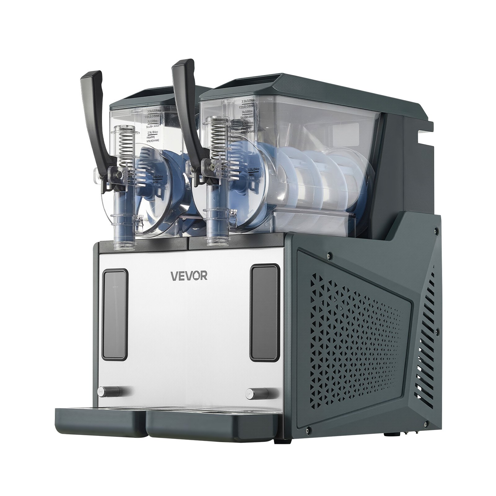 VEVOR Slushmachine 2 x 4 L, slush-ijsmaker 455 W (geen ijs nodig), elektrische margarita-machine met zelfreinigende functie, geschikt voor bevroren margarita's, frappés, milkshakes en shakes.
