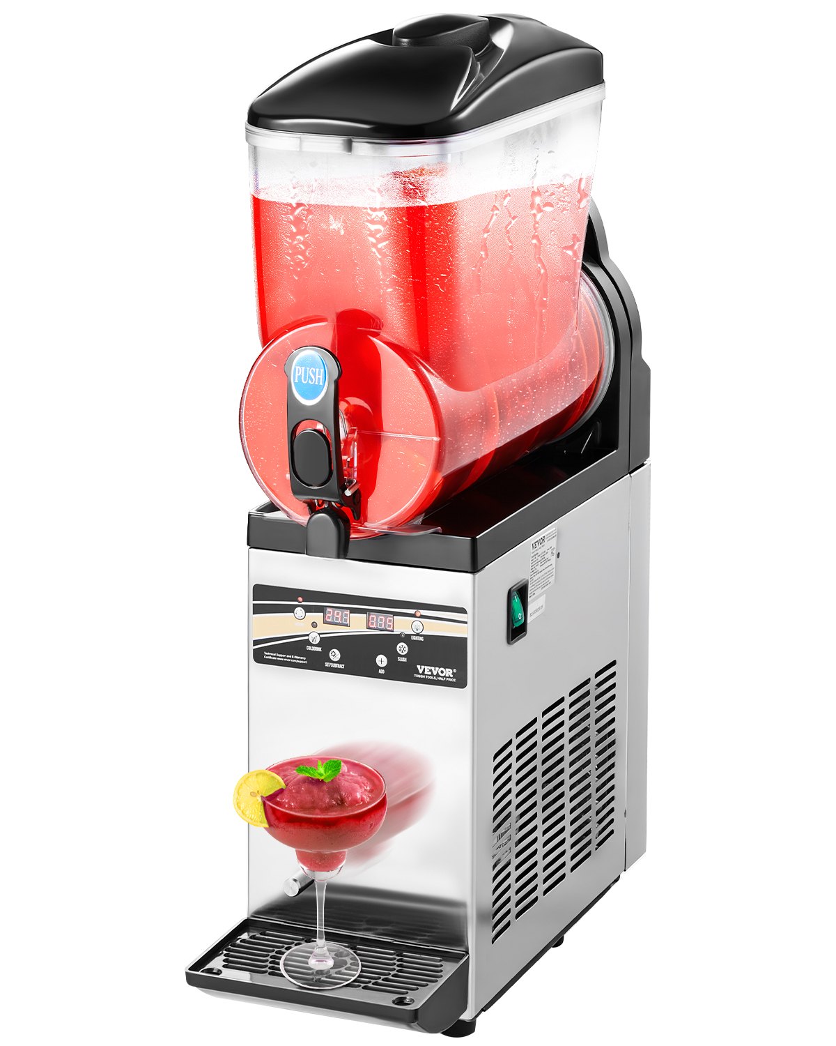 VEVOR Commerciële Slush IJsmachine 15L Roestvrijstalen Slushie Maker, Crushed Ice Machine voor 60 Glazen Margarita's en Smoothies, IJsmachine voor Thuisfeesten, Restaurants en Cafés