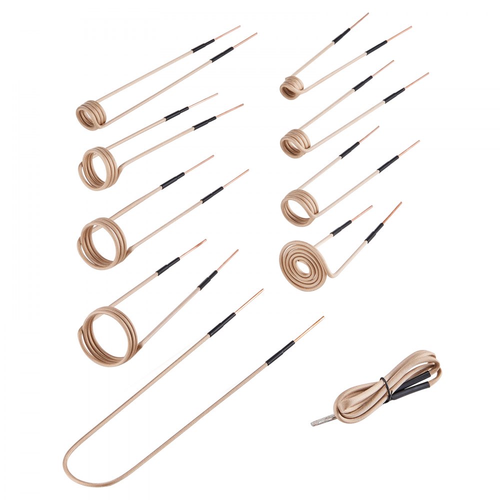 VEVOR 10-delige magnetische inductieverwarmingsspoel, mini-verwarmingsspoelset met flexibiliteit en lange levensduur, voor het verwijderen van roestige schroeven en moeren, 8 spoelen + 1 U-vormig + 1 vrije vorm
